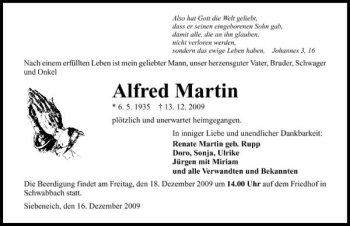 Traueranzeige von Alfred Martin 