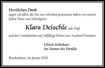 Traueranzeige von Klara Deischle 