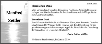 Traueranzeige von Zettler Zettler 