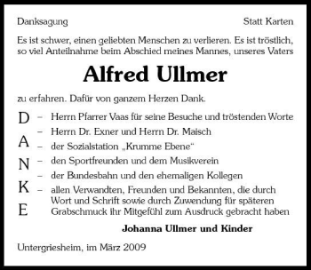 Traueranzeige von Alfred Ullmer 