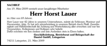 Traueranzeige von Horst Lauer 