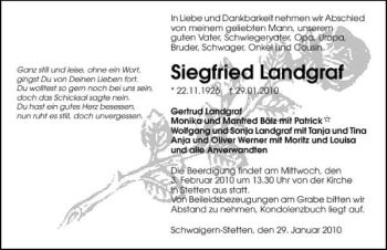 Traueranzeige von Siegfried Landgraf 