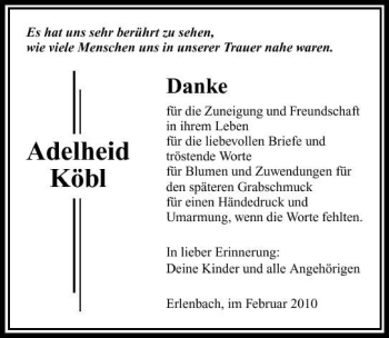 Traueranzeige von Adelheid Köbl 