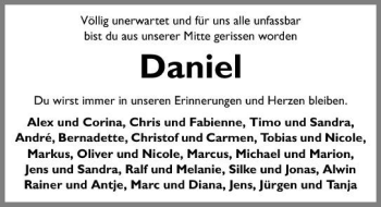 Traueranzeige von Daniel Gemmrich 