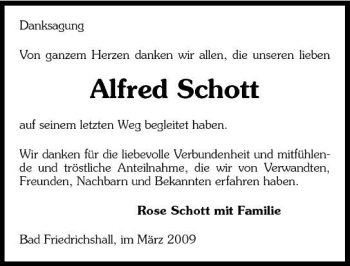 Traueranzeige von Alfred Schott 