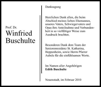 Traueranzeige von Winfried Buschulte 