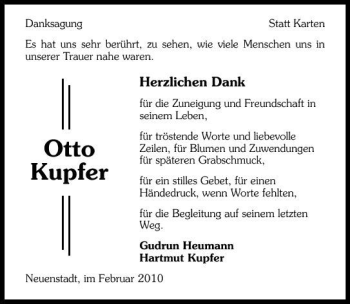 Traueranzeige von Otto Kupfer 
