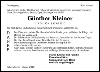 Traueranzeige von Günther Kleiner 