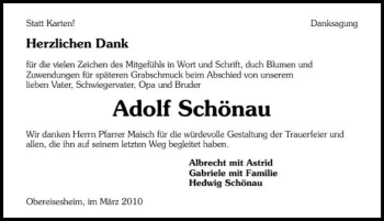 Traueranzeige von Adolf Schönau 