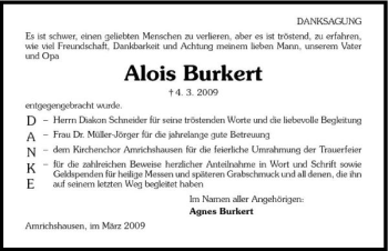 Traueranzeige von Alois Burkert 