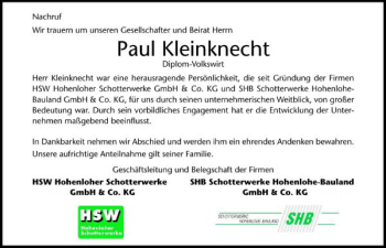 Traueranzeige von Paul Kleinknecht 