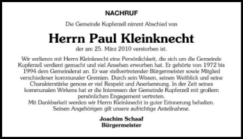 Traueranzeige von Paul Kleinknecht 