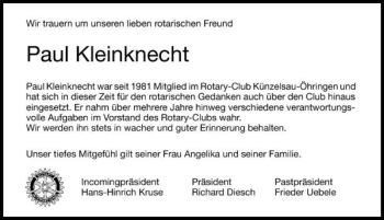 Traueranzeige von Paul Kleinknecht 