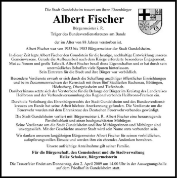 Traueranzeige von Albert Fischer 