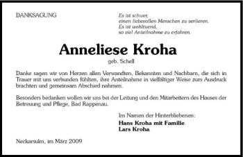 Traueranzeige von Anneliese Kroha 