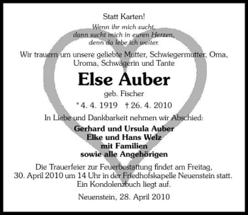 Traueranzeige von Else Auber 