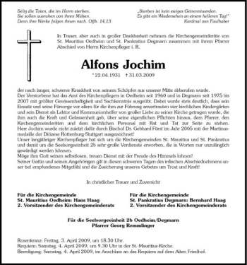 Traueranzeige von Alfons Jochim 