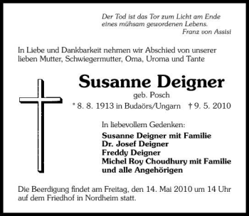 Traueranzeige von Susanne Deigner 