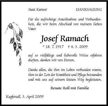 Traueranzeige von Josef Ramach 