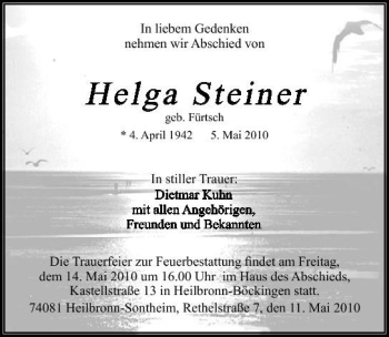 Traueranzeige von Helga Steiner 