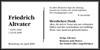 Traueranzeige von Friedrich Altvater 