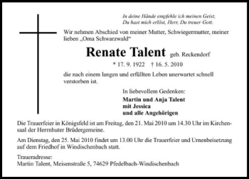 Traueranzeige von Renate Talent 