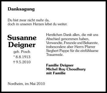 Traueranzeige von Susanne Deigner 