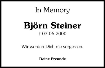 Traueranzeige von Björn Steiner 