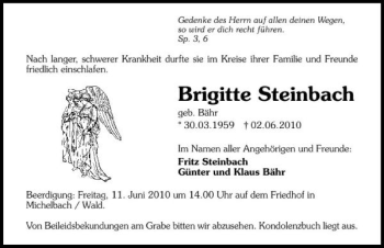 Traueranzeige von Brigitte Steinbach 