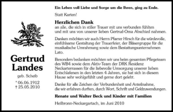 Traueranzeige von Gertrud Landes 