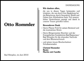 Traueranzeige von Otto Rommler 