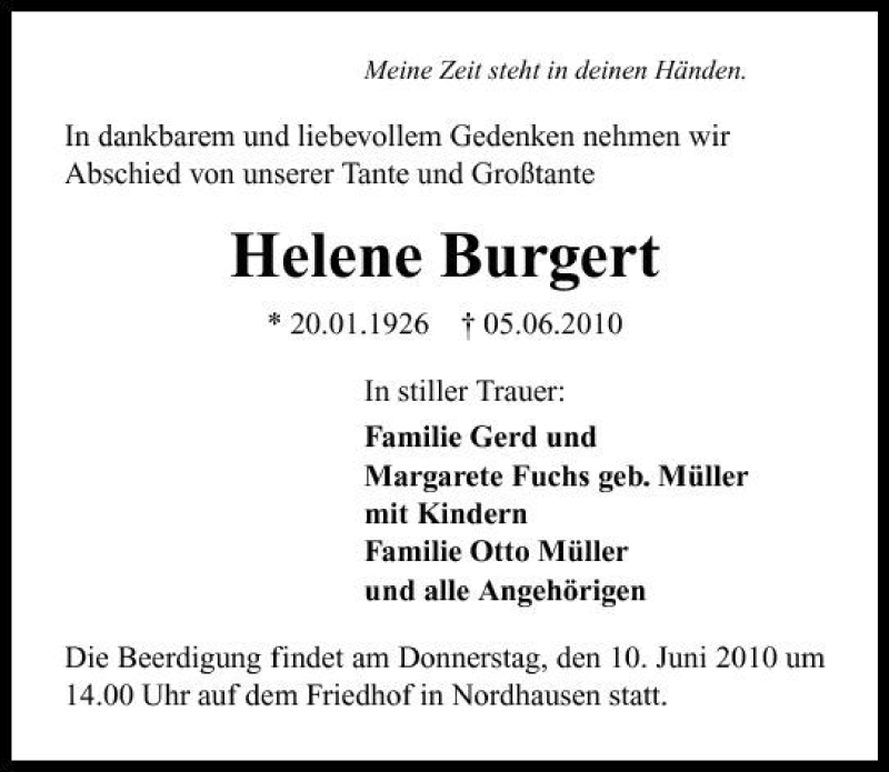  Traueranzeige für Helene Burgert vom 08.06.2010 aus 