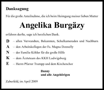 Traueranzeige von Angelika Burgäzy 