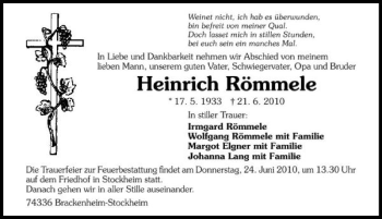 Traueranzeige von Heinrich Römmele 