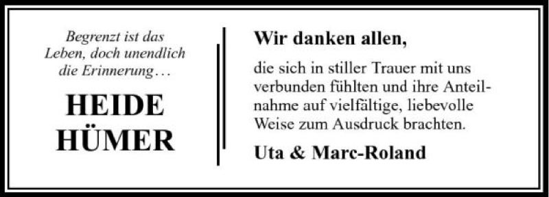  Traueranzeige für Heide Hümer vom 07.04.2009 aus 