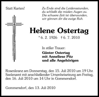 Traueranzeige von Helene Ostertag 
