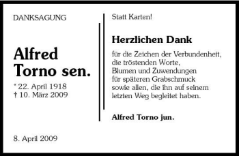 Traueranzeige von Alfred Torno 