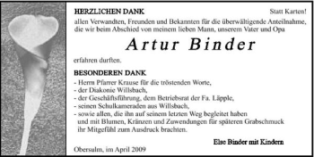 Traueranzeige von Artur Binder 