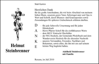 Traueranzeige von Helmut Steinbrenner 