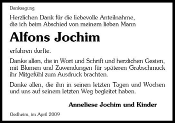 Traueranzeige von Alfons Jochim 