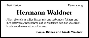 Traueranzeige von Hermann Waldner 