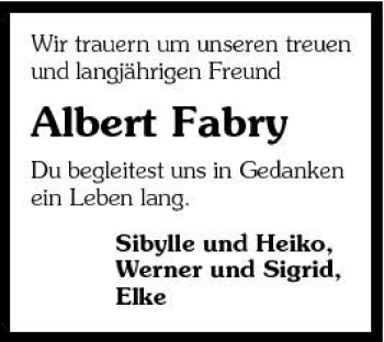 Traueranzeige von Albert Fabry 