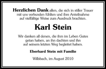 Traueranzeige von Karl Stein 