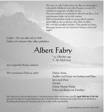 Traueranzeige von Albert Fabry 