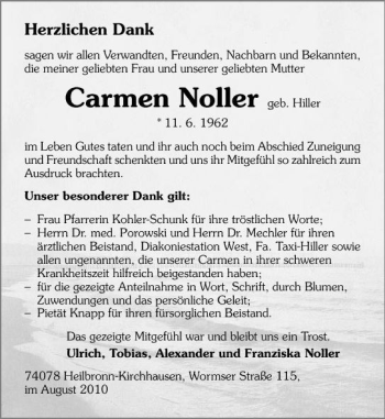 Traueranzeige von Carmen Noller 