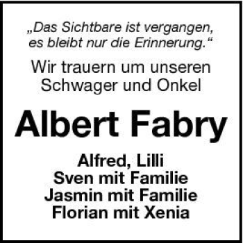 Traueranzeige von Albert Fabry 