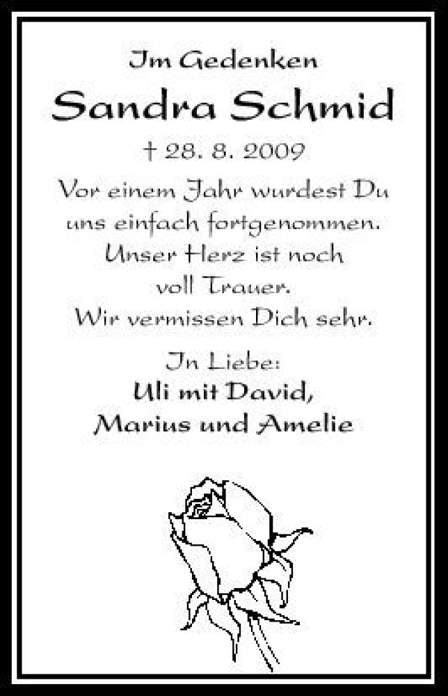  Traueranzeige für Sandra Schmid vom 28.08.2010 aus 