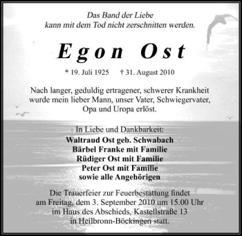 Traueranzeige von Egon Ost 