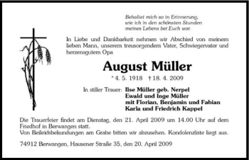 Traueranzeige von August Müller 
