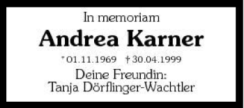 Traueranzeige von Andrea Karner 